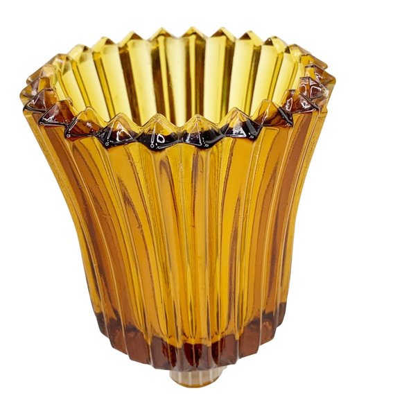 3 Homco Peg Votive Cup Candle Holder Amber Glass Ribbed Autumn Fall Home Decor - Picture 9 of 10